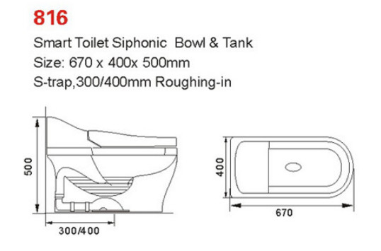 670 X 400 X 500 mm Smart Wall Hang Toilet Intelligent Sifonica a muro Smart Toilet montato