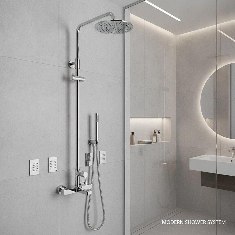 Rubinetti con finitura cromata dotati di soffione doccia e getto vita SPA ideali per installazioni in bagni moderni