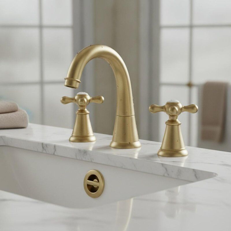 Manico doppio di ottone vasca del rubinetto spazzolato di ottone con finitura Pop Up Rifiuti Set Classic Manici croci