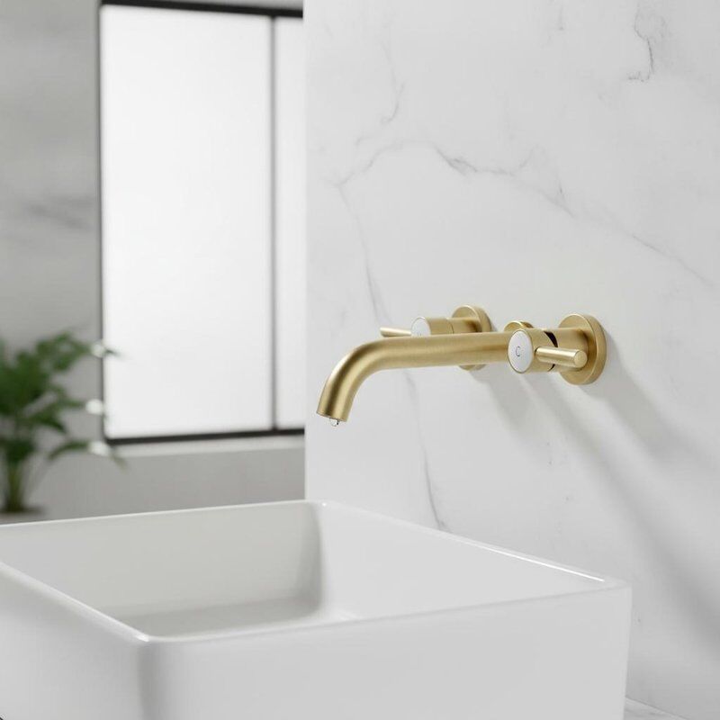 Tappo per vasca di ottone montato a parete finitura in ottone spazzolato con cartuccia ceramica