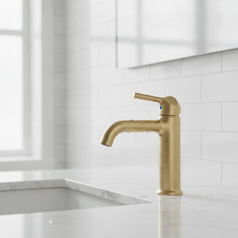 Acqua fredda Brass Basin Tap Brushed Brass Finish Quarter Turn Cartuccia ceramica Disegno di ingresso singolo