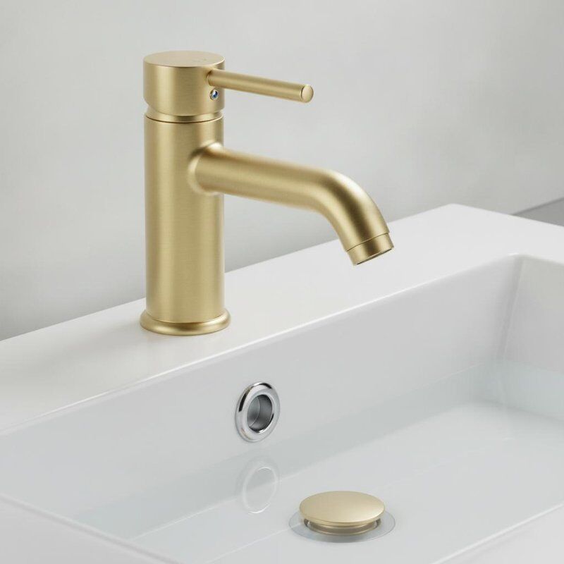 Rubinetto Miscelatore Lavabo con Bocca Girevole Finitura Ottone Spazzolato Rotazione a 360 Gradi con Scarico Pop Up