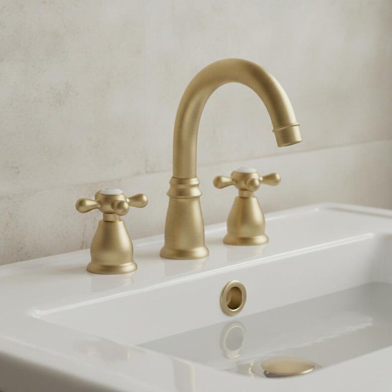 Rubinetto per lavabo classico rotondo in ottone con finitura in ottone spazzolato, beccuccio curvo con set di scarico pop-up, stile tradizionale